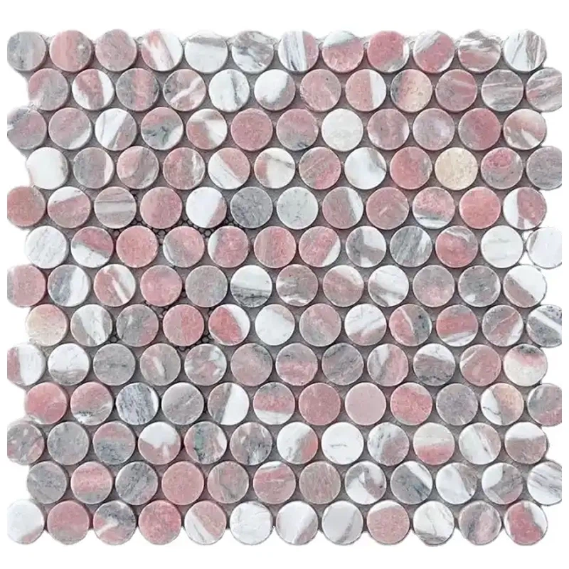 pink marble penny round mosaic tiles