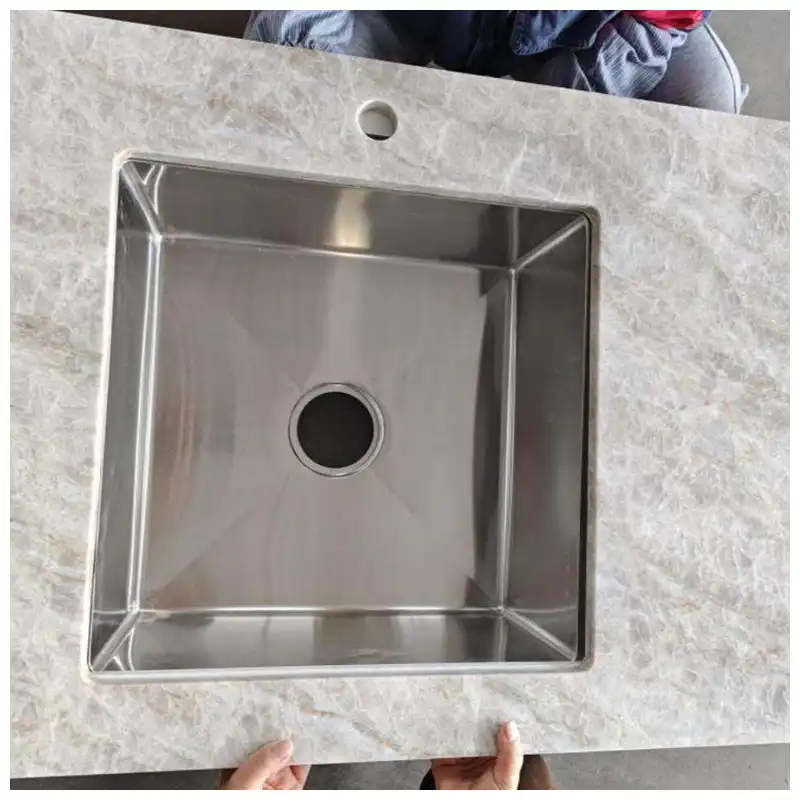 Taj Mahal Quartzite Kitchen Countertops with Steel Sinks Taj Mahal Quartzite Kitchen Countertops with Steel Sinks