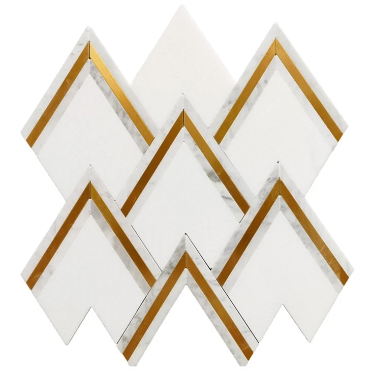 Μωσαϊκά Πλακάκια Waterjet Marble Brass Thassos Carrara
